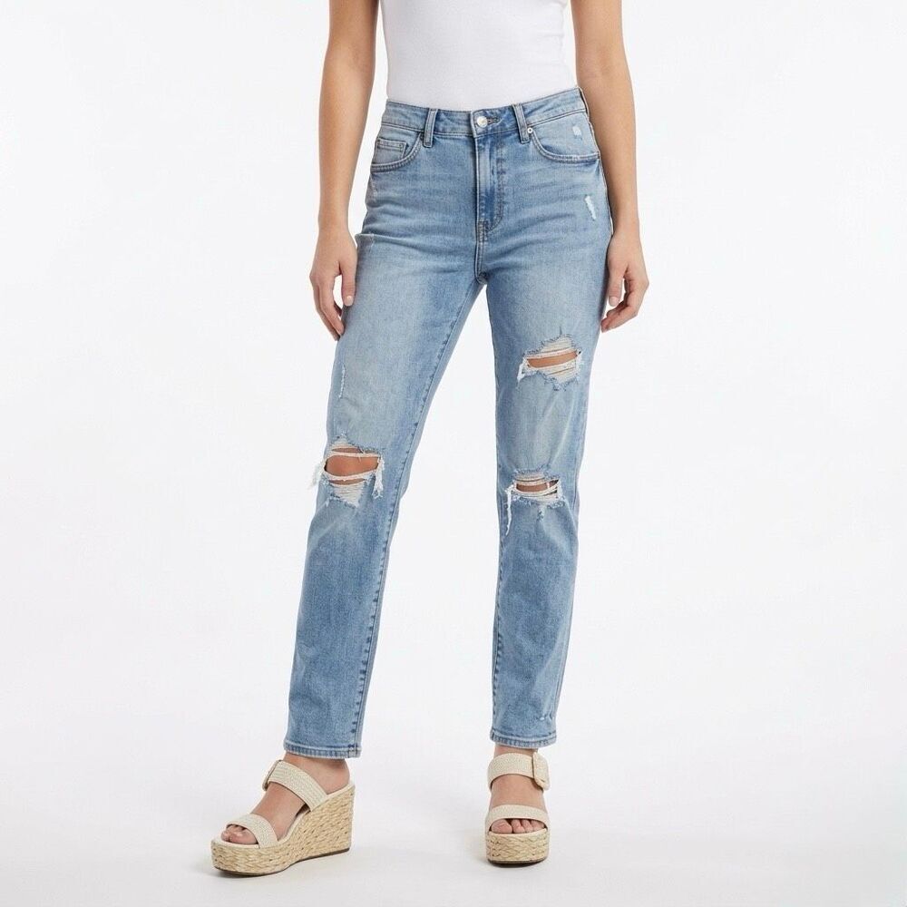 DAZE Denim Straight Up High Rise Straight Distressed Jeans Light Wash 30